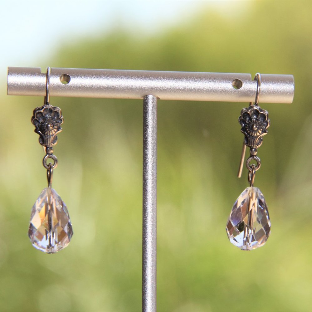 Antique Sterling Silver Briolette Crystal Earrings